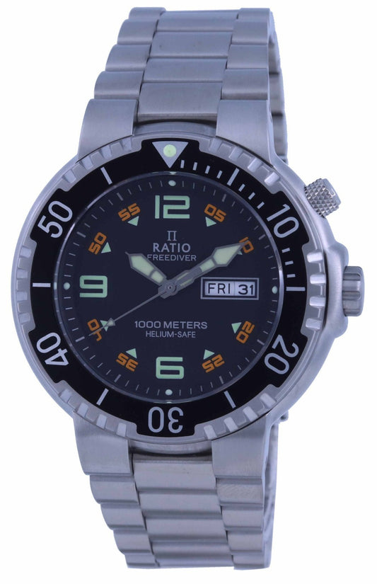 Ratio Freediver Black Dial Stainless Steel Quartz 1050ha93-19v-blk 1000m Men's Watch