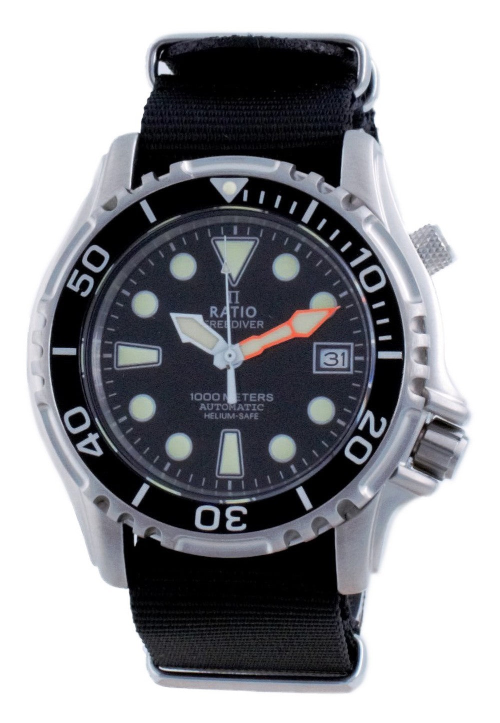 Ratio Free Diver Helium Safe Nylon Automatic Diver's 1066ke20-33va-blk-var-nato4 1000m Men's Watch