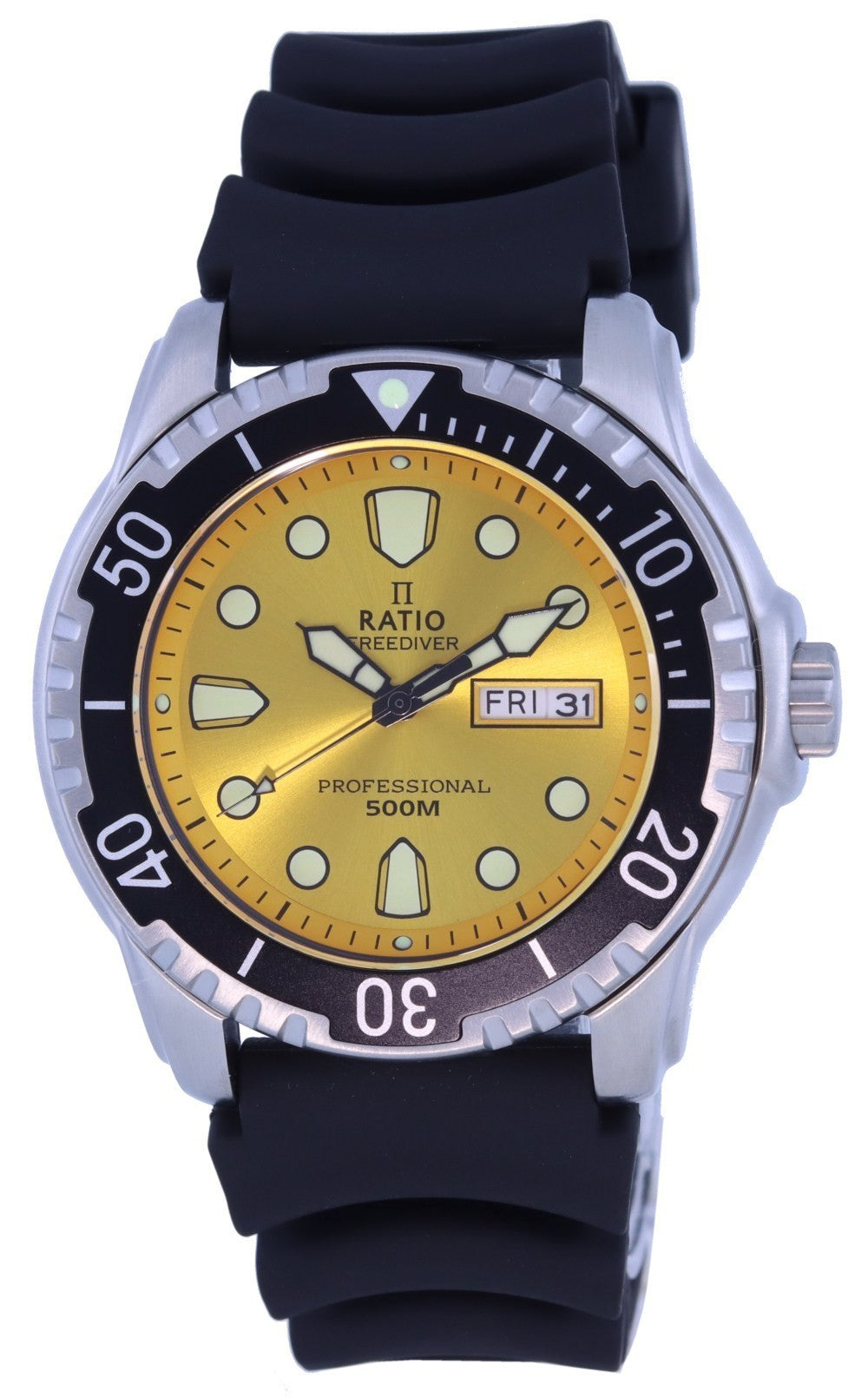 Ratio Freediver Yellow Dial Pu Strap Quartz 48ha90-02-ylw 500m Men's Watch