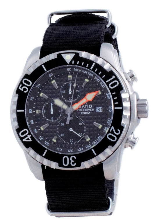 Ratio Free Diver Chronograph Nylon Quartz Diver's 48ha90-17-chr-blk-var-nato4 200m Men's Watch