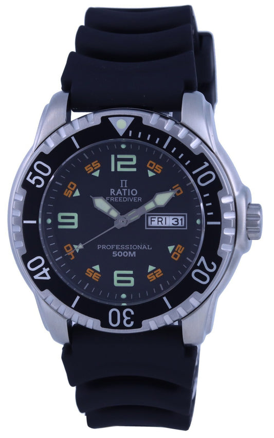 Ratio Freediver Black Dial Pu Strap Quartz 48ha90-19-blk 500m Men's Watch