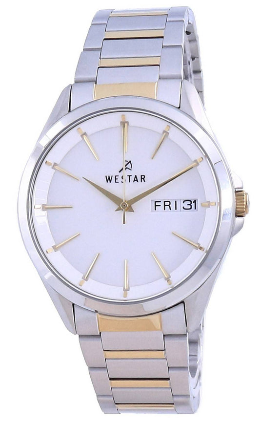 Westar White Dial Two Tone Stainless Steel Quartz 50212 Cbn 101 Men's Watch