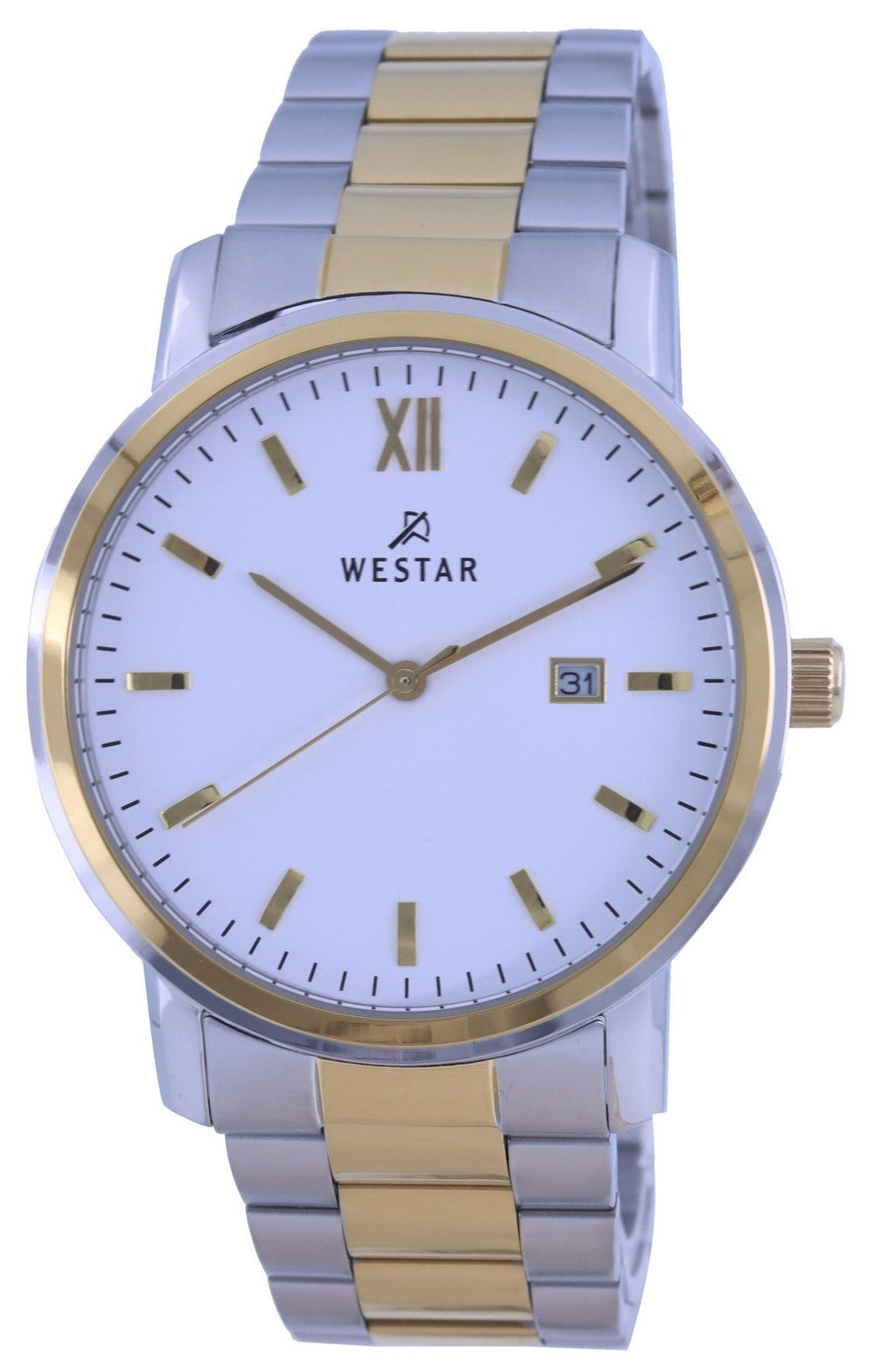 Westar White Dial Two Tone Stainless Steel Quartz 50245 Cbn 101 Men's Watch