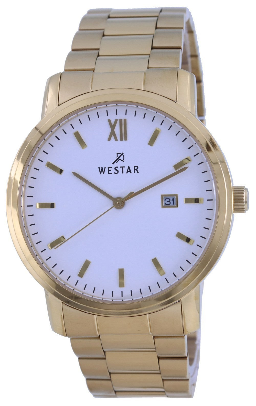 Westar White Dial Gold Tone Stainless Steel Quartz 50245 Gpn 101 Men's Watch