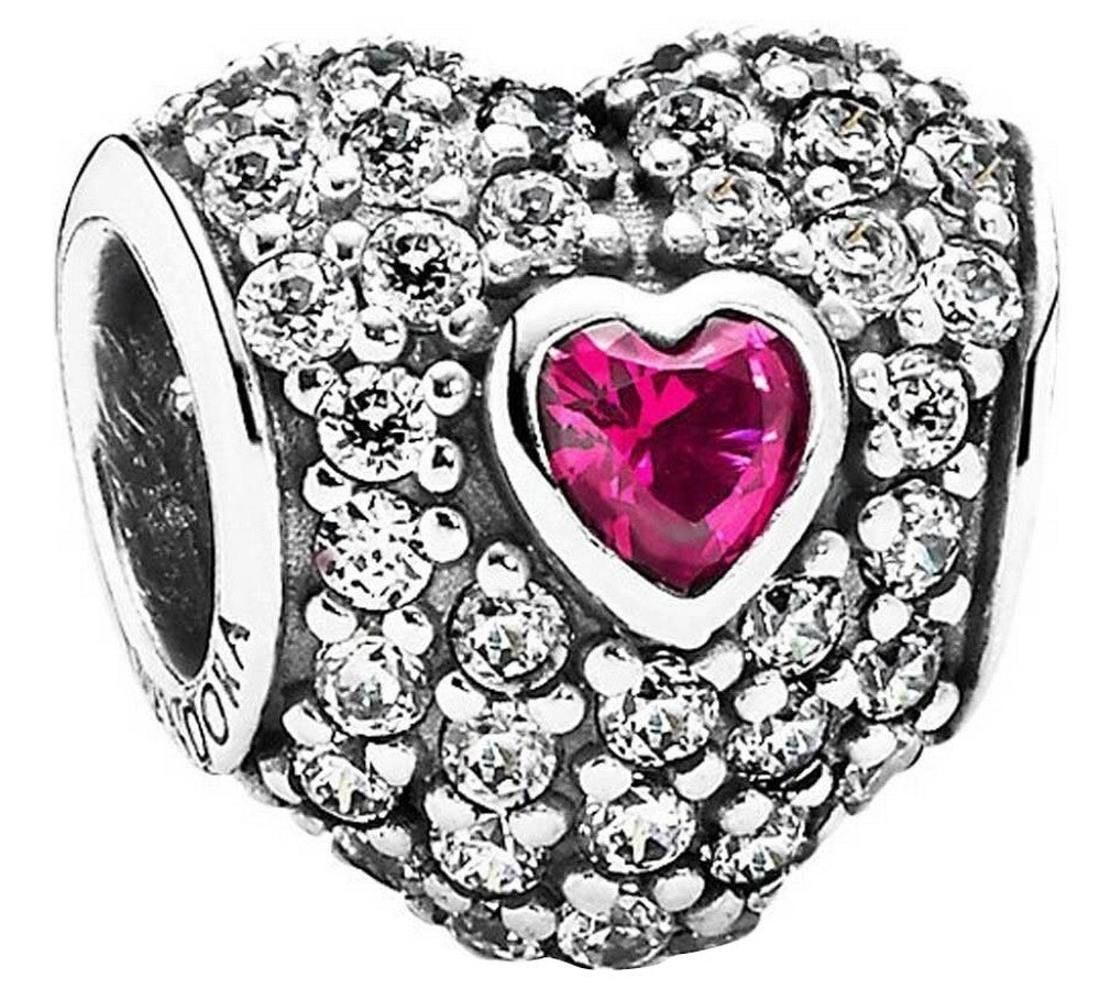 Pandora 791168sru Red Pave Tripple Heart Charm Women's