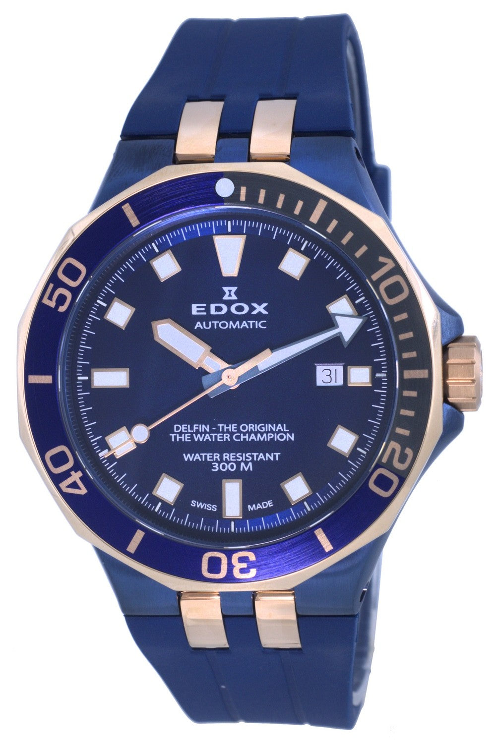 Edox Delfin Blue Dial Automatic Diver's 80110357burcabuir 80110 357burca Buir 300m Men's Watch