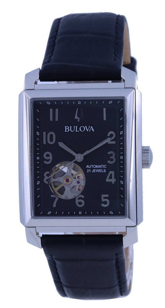 Bulova Sutton Open Heart Black Dial Leather Strap Automatic 96a269 Men's Watch