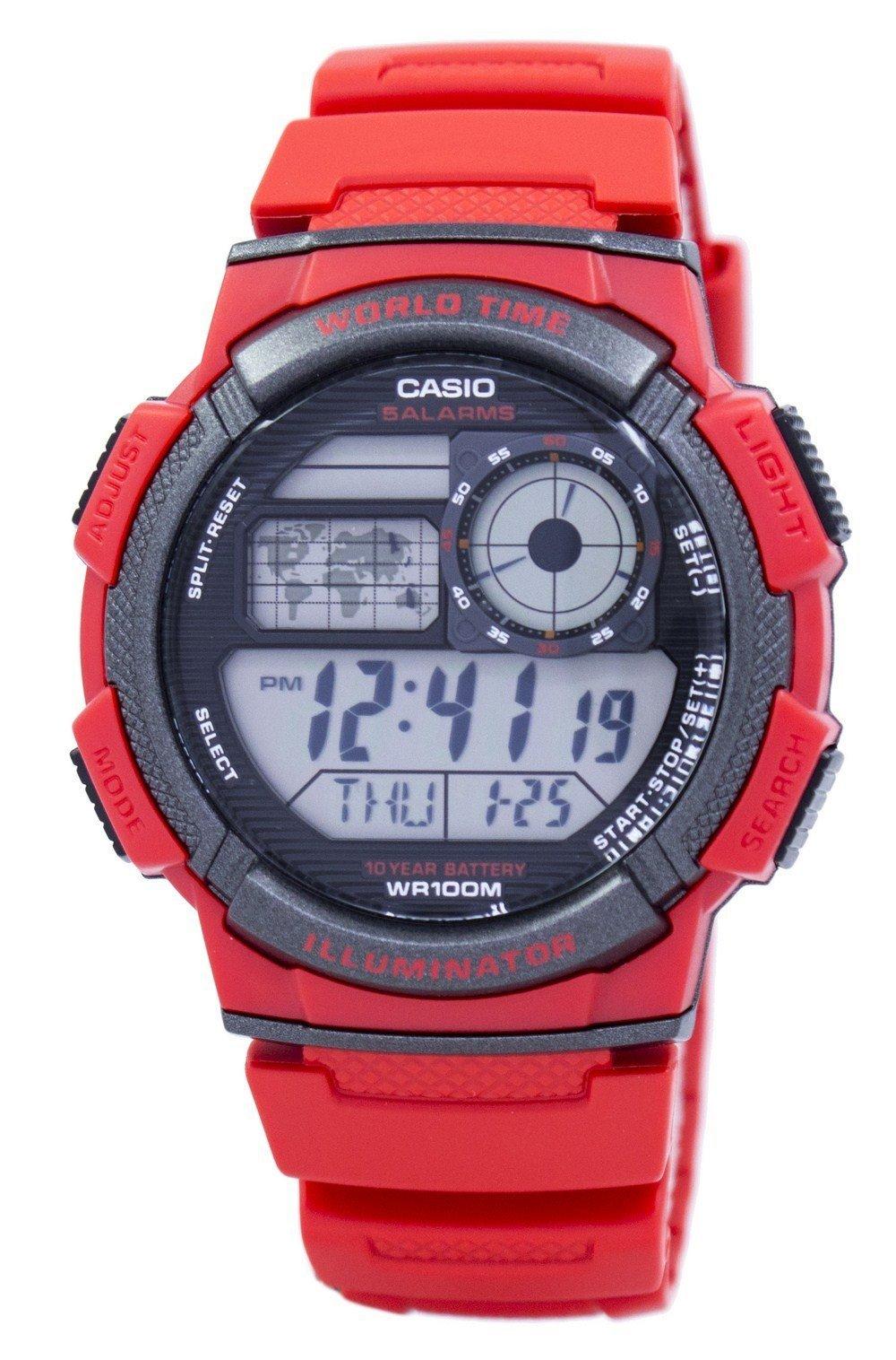 Casio Youth World Time Alarm World Map Ae-1000w-4av Ae1000w-4av Men's Watch