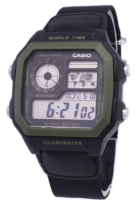 Casio Youth Series Digital World Time Ae-1200whb-1bvdf Ae-1200whb-1bv Men's Watch