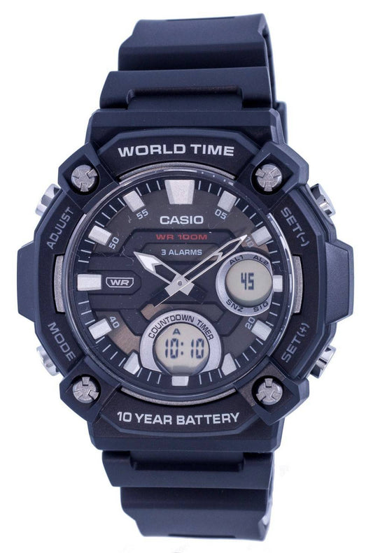 Casio Analog Digital Black Dial Quartz Aeq-120w-1av Aeq120w-1 100m Men's Watch