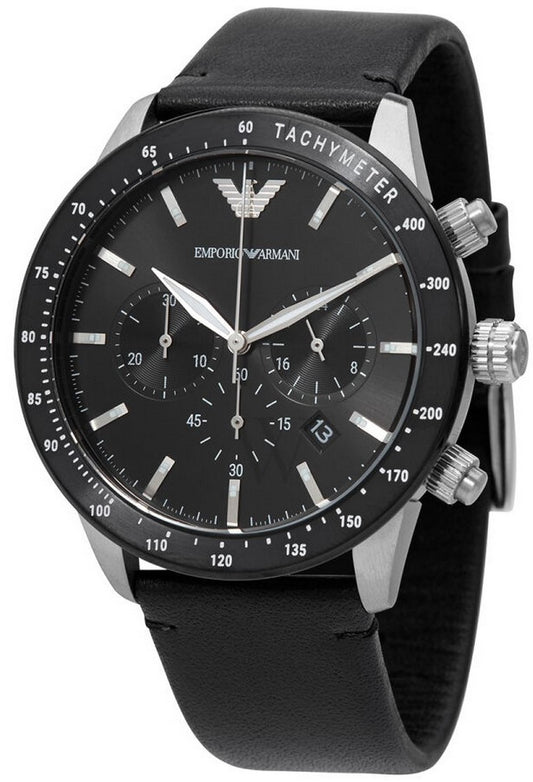 Emporio Armani Mario Chronograph Leather Black Dial Quartz Ar11243 Men's Watch