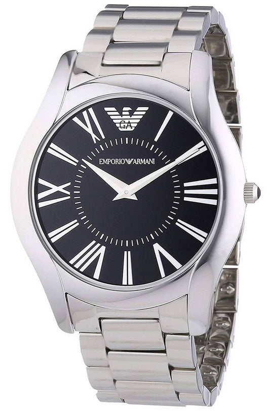 Emporio Armani Super Slim Black Dial Stainless Steel Quartz Ar2022 Men's Watch