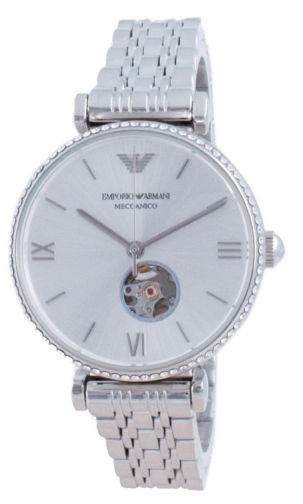 Emporio Armani Gianni T-bar Open Heart Stainless Steel Crystal Automatic Ar60022 Women's Watch