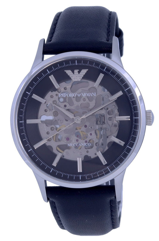 Emporio Armani Skeleton Leather Black Dial Automatic Ar60038 Men's Watch