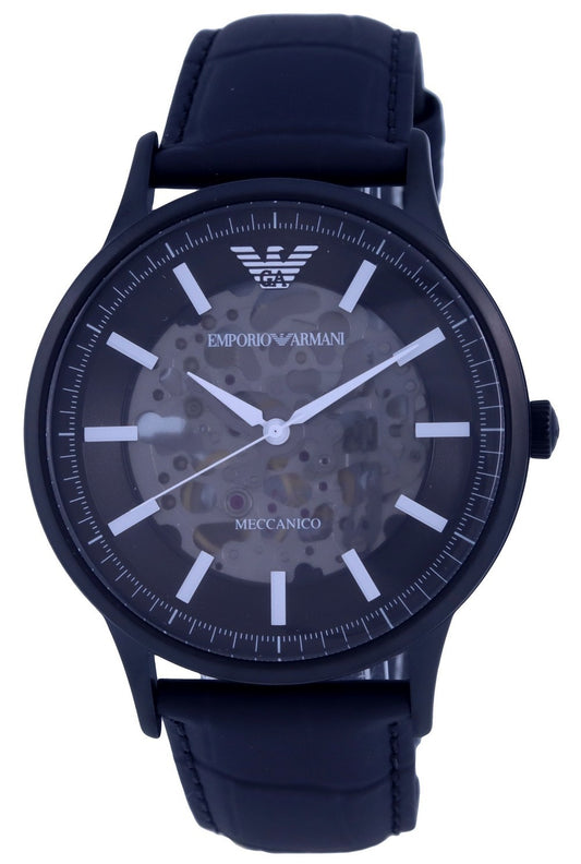 Emporio Armani Skeleton Leather Black Dial Automatic Ar60042 Men's Watch