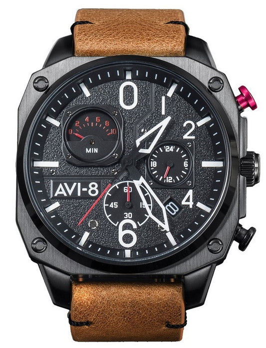 Avi-8 Hawker Hunter Charcoal Ember Brown Retrograde Chronograph Quartz Av-4052-02 Men's Watch