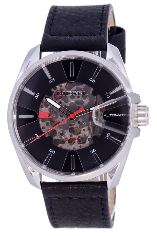 Diesel Ms9 Skeleton Leather Strap Black Dial Automatic Dz1966 Men's Watch