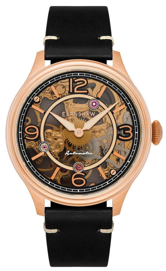 Thomas Earnshaw Baron Genuine Leather Skeleton Dial Automatic Es-8231-03 Men's Watch