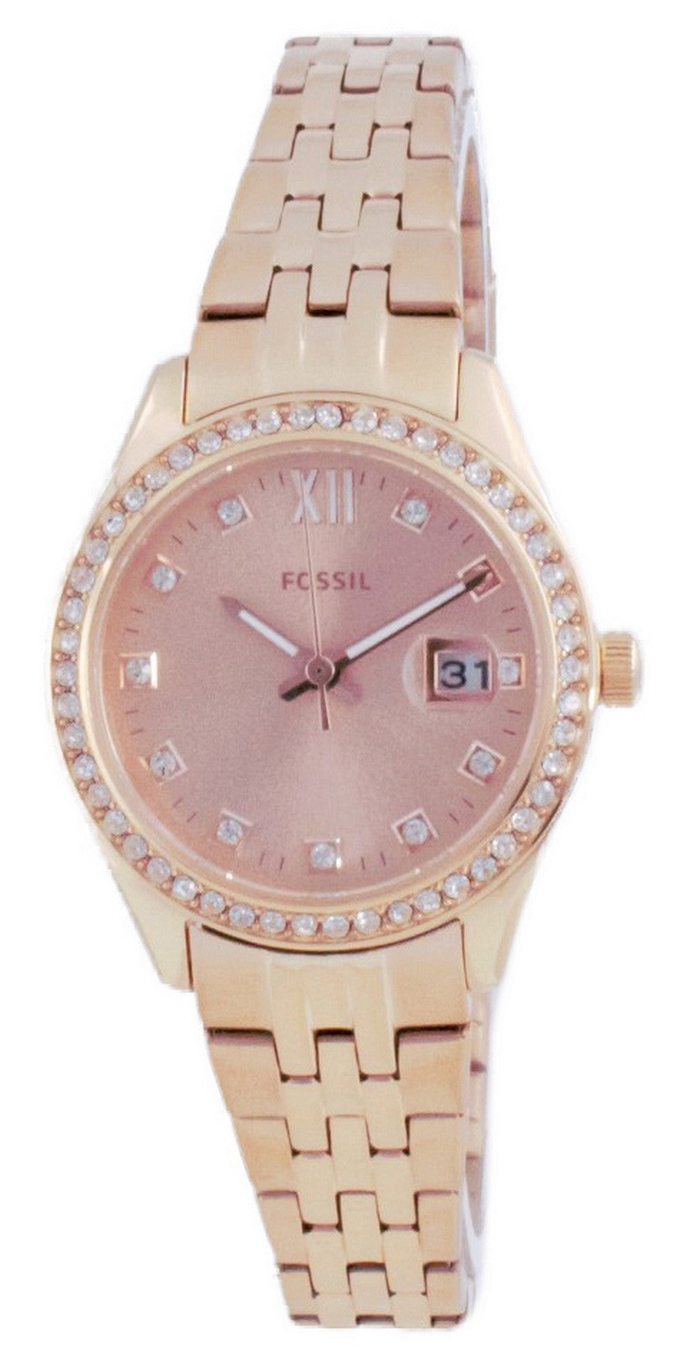 Fossil Scarlette Micro Rose Gold Stainless Steel Crystal Quartz Es5038 Women's Watch