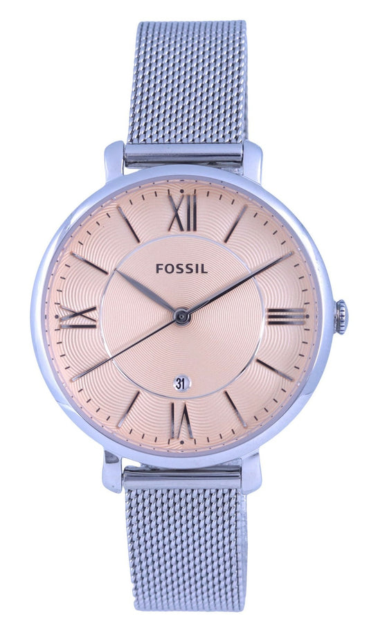 Fossil Jacqueline Stainless Steel Mesh Pink Dial Quartz Es5089 Women's Watch