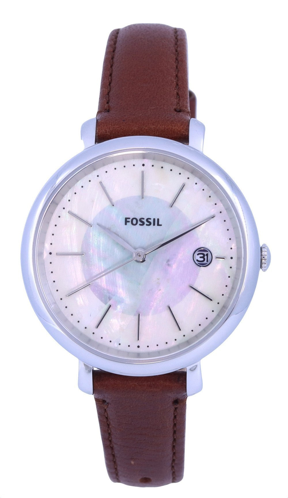 Fossil Jacqueline Leather White Mother Of Pearl Dial Solar Es5090 Women's Watch