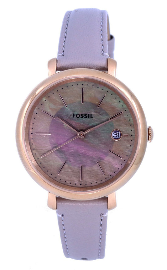 Fossil Jacqueline Leather Grey Mother Of Pearl Dial Solar Es5091 Women's Watch