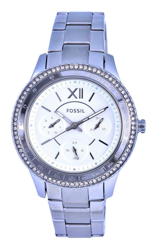 Fossil Stella Sport Tachymeter Crystal Accents Silver Dial Quartz Es5108 Women's Watch