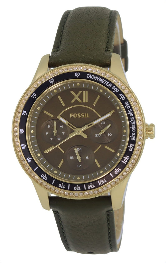 Fossil Stella Sport Tachymeter Crystal Accents Green Dial Quartz Es5124 Women's Watch