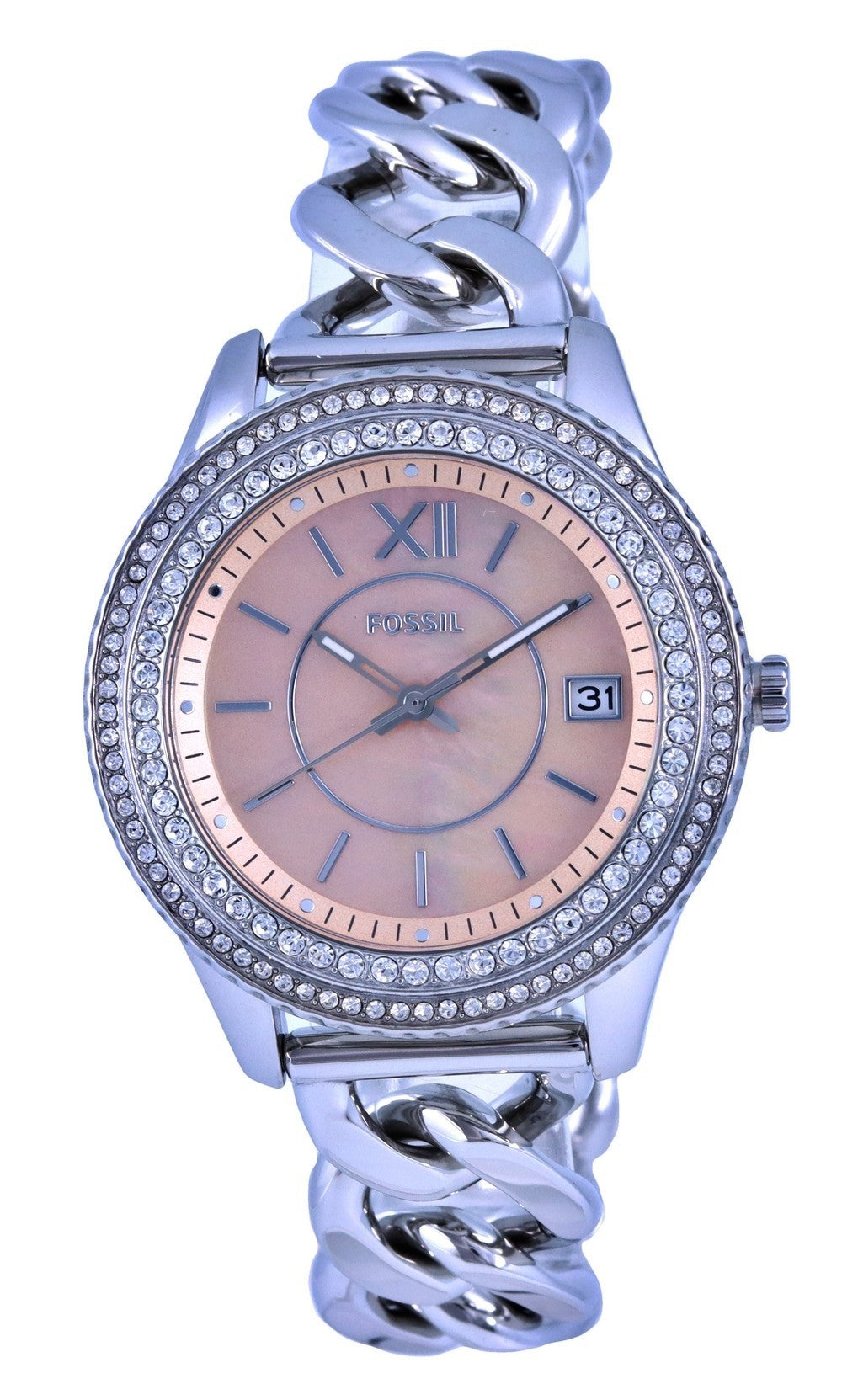 Fossil Stella Crystal Accents Rose Gold Mother Of Pearl Dial Quartz Es5134 Women's Watch