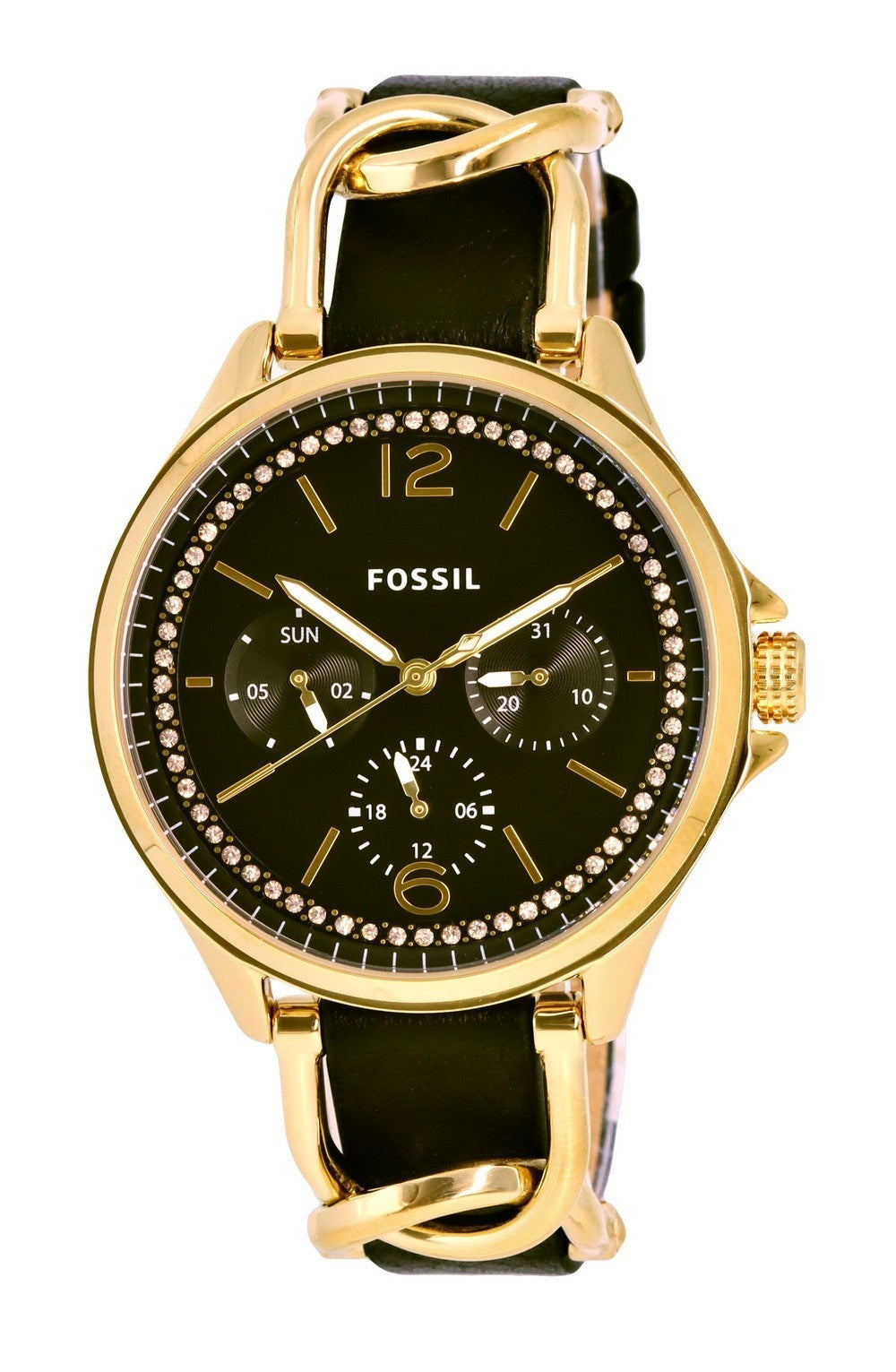 Fossil Sadie Crystal Accents Leather Black Dial Quartz Es5140 Women's Watch