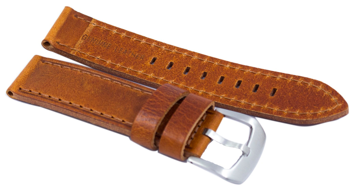 Brown Ratio Brand Leather Watch Strap 22mm For Skx007, Skx009, Skx011, Snzg07, Snzg015