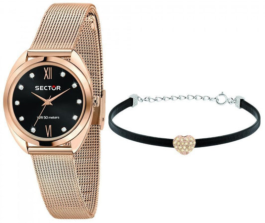 Sector 955 Black Dial Rose Gold Tone Stainless Steel Quartz R3253518504 Women's Watch