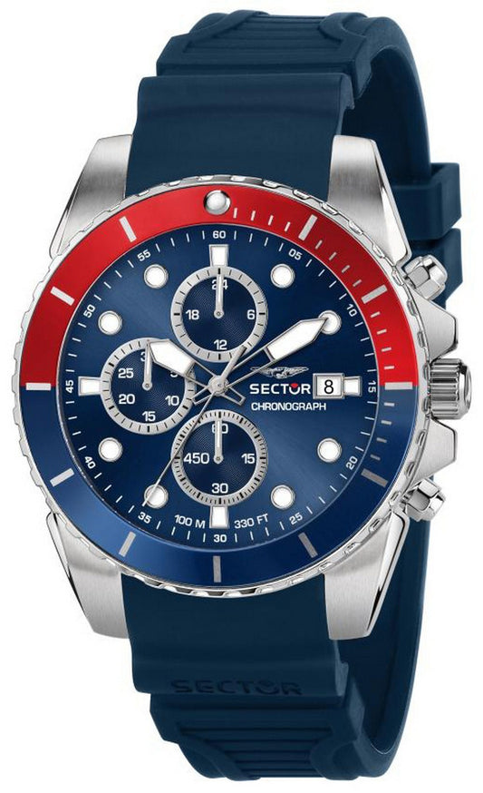 Sector 450 Chronograph Blue Sunray Dial Silicon Strap Quartz R3271776010 100m Men's Watch