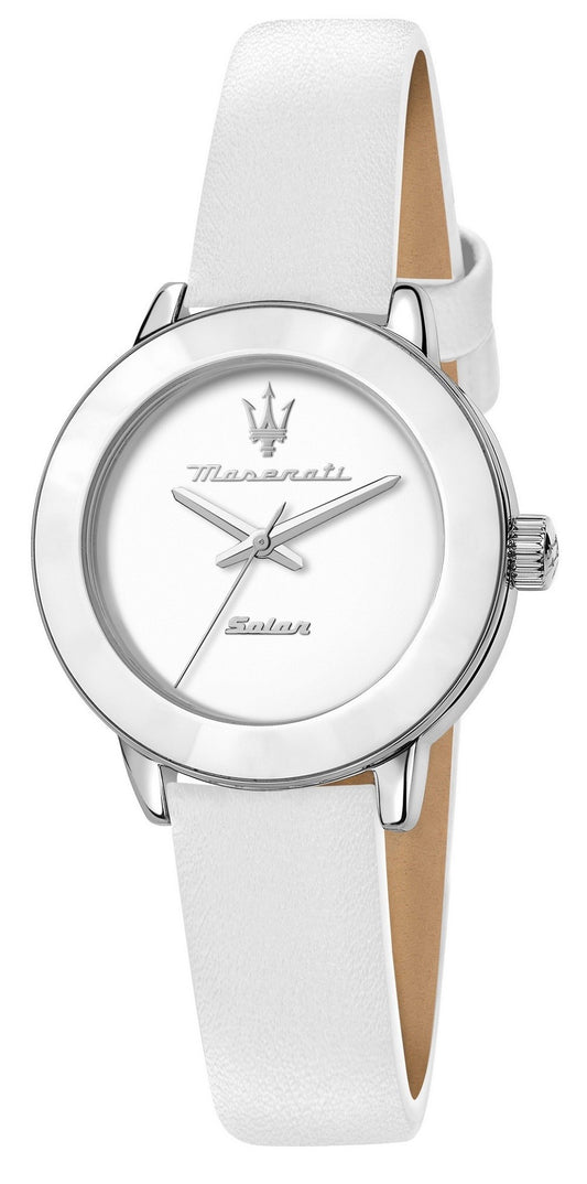 Maserati Successo Solar White Matt Dial Leather Quartz R8851145502 Women's Watch