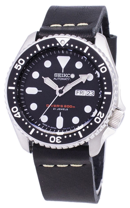 Seiko Automatic Skx007j1-var-ls14 Diver's 200m Japan Made Black Leather Strap Men's Watch