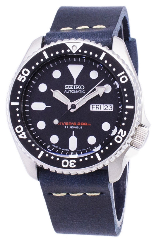 Seiko Automatic Skx007j1-var-ls15 Diver's 200m Japan Made Dark Blue Leather Strap Men's Watch