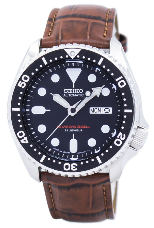 Seiko Automatic Diver's Brown Leather Skx007j1-var-ls7 200m Men's Watch