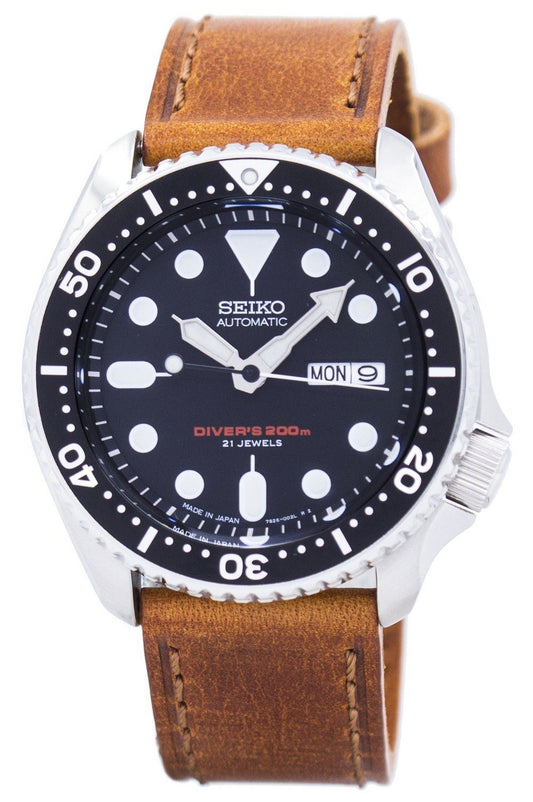 Seiko Automatic Diver's Brown Leather Skx007j1-var-ls9 200m Men's Watch