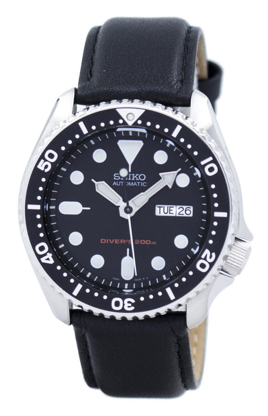 Seiko Automatic Diver's Black Leather Skx007k1-var-ls10 200m Men's Watch