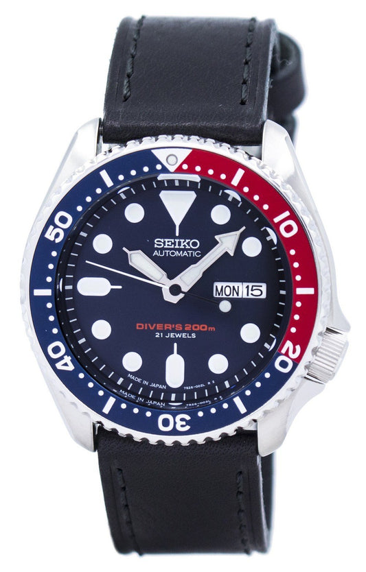 Seiko Automatic Diver's Black Leather Skx009j1-var-ls8 200m Men's Watch