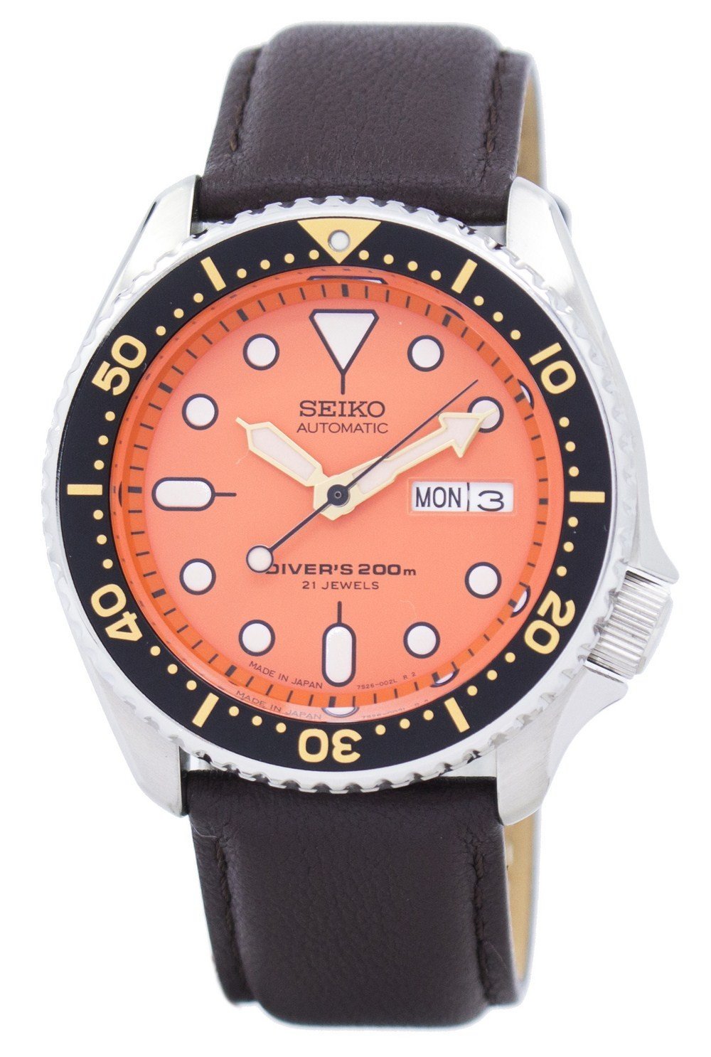 Seiko Automatic Diver's Dark Brown Leather Skx011j1-var-ls11 200m Men's Watch