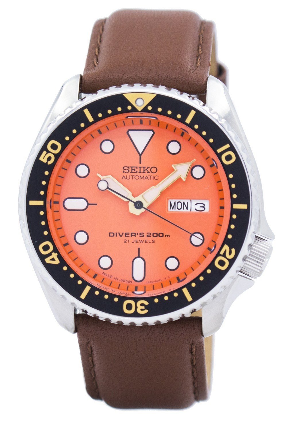 Seiko Automatic Diver's Brown Leather Skx011j1-var-ls12 200m Men's Watch