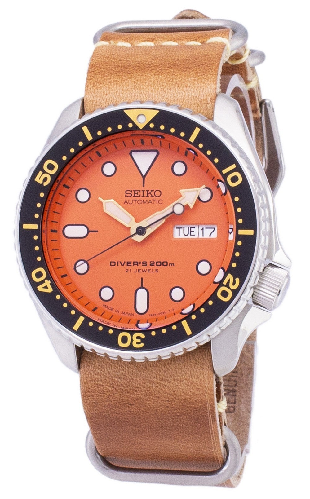 Seiko Automatic Skx011j1-var-ls18 Diver's 200m Japan Made Brown Leather Strap Men's Watch