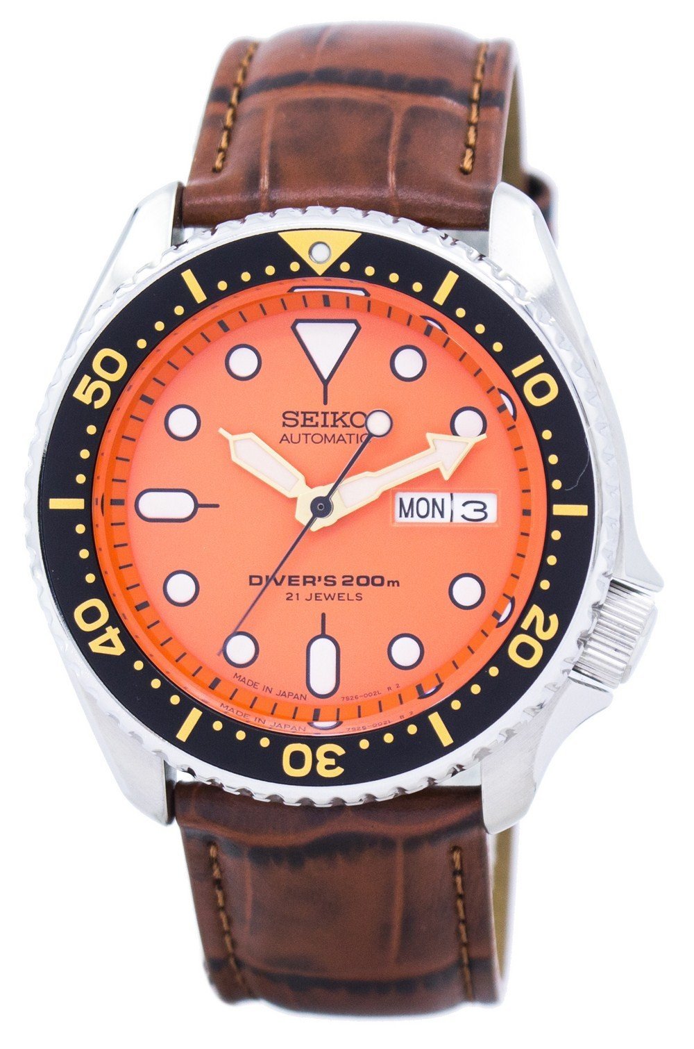 Seiko Automatic Diver's Brown Leather Skx011j1-var-ls7 200m Men's Watch