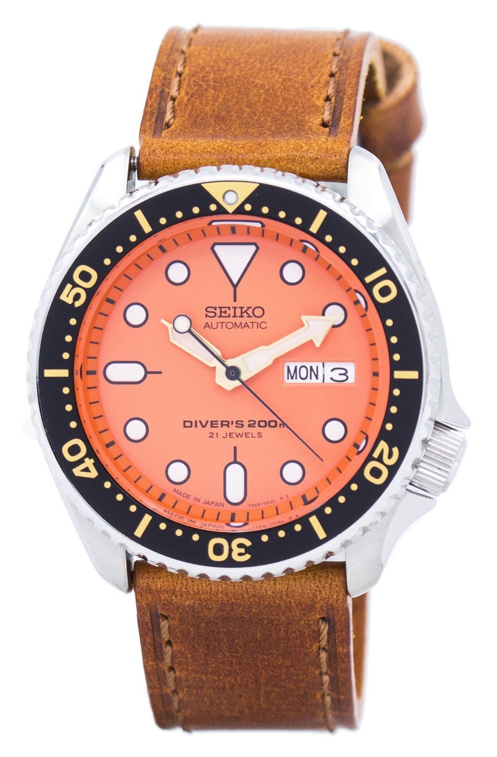 Seiko Automatic Diver's Brown Leather Skx011j1-var-ls9 200m Men's Watch