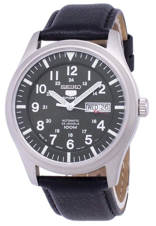 Seiko 5 Sports Automatic Japan Made Black Leather Snzg09j1-var-ls10 100m Men's Watch