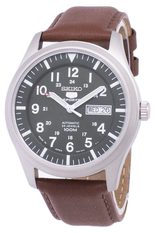 Seiko 5 Sports Automatic Japan Made Brown Leather Snzg09j1-var-ls12 100m Men's Watch