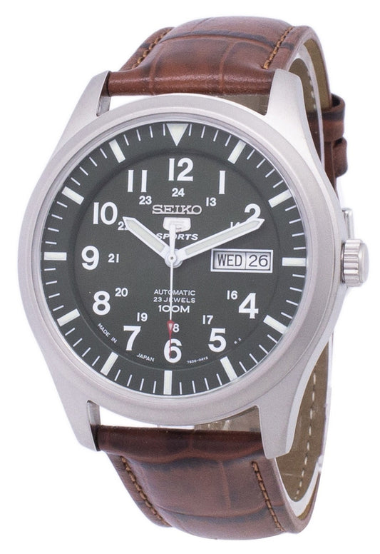 Seiko 5 Sports Automatic Japan Made Brown Leather Snzg09j1-var-ls7 100m Men's Watch