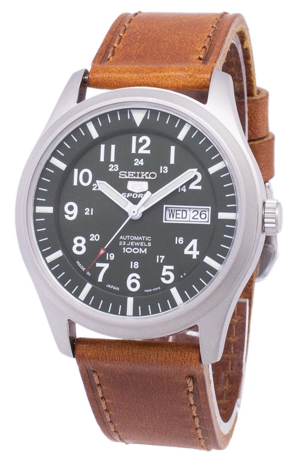 Seiko 5 Sports Automatic Japan Made Brown Leather Snzg09j1-var-ls9 100m Men's Watch