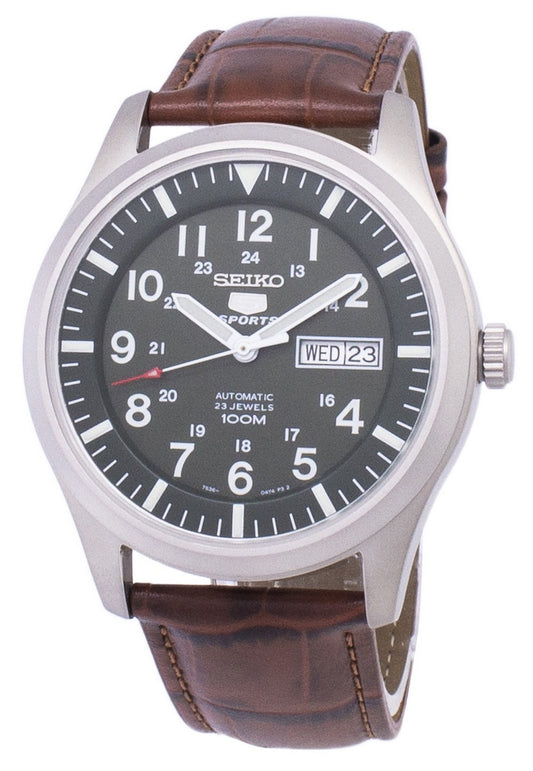 Seiko 5 Sports Automatic Brown Leather Snzg09k1-var-ls7 100m Men's Watch